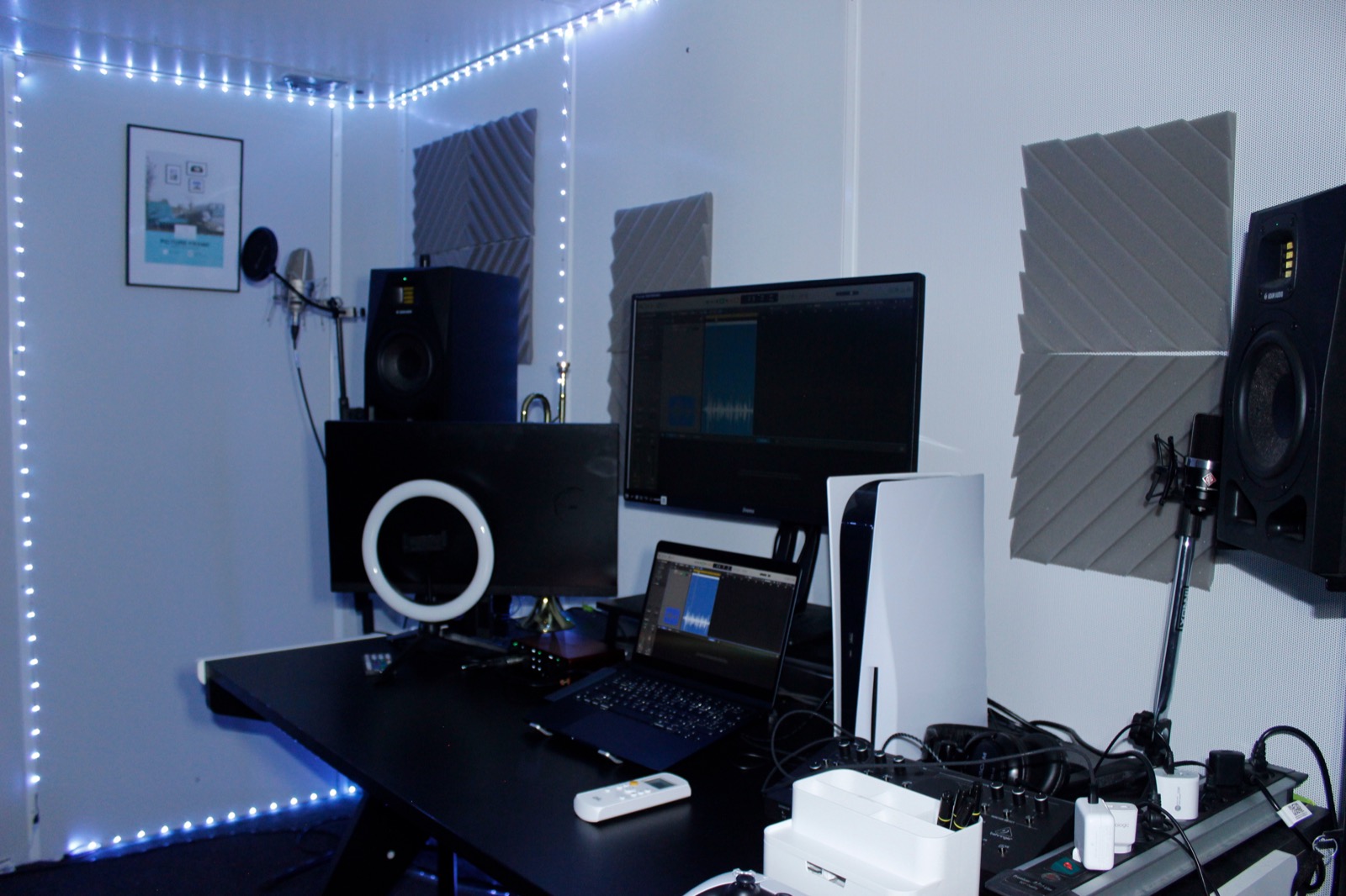 RT RECORDS studio corner with speakers and desk